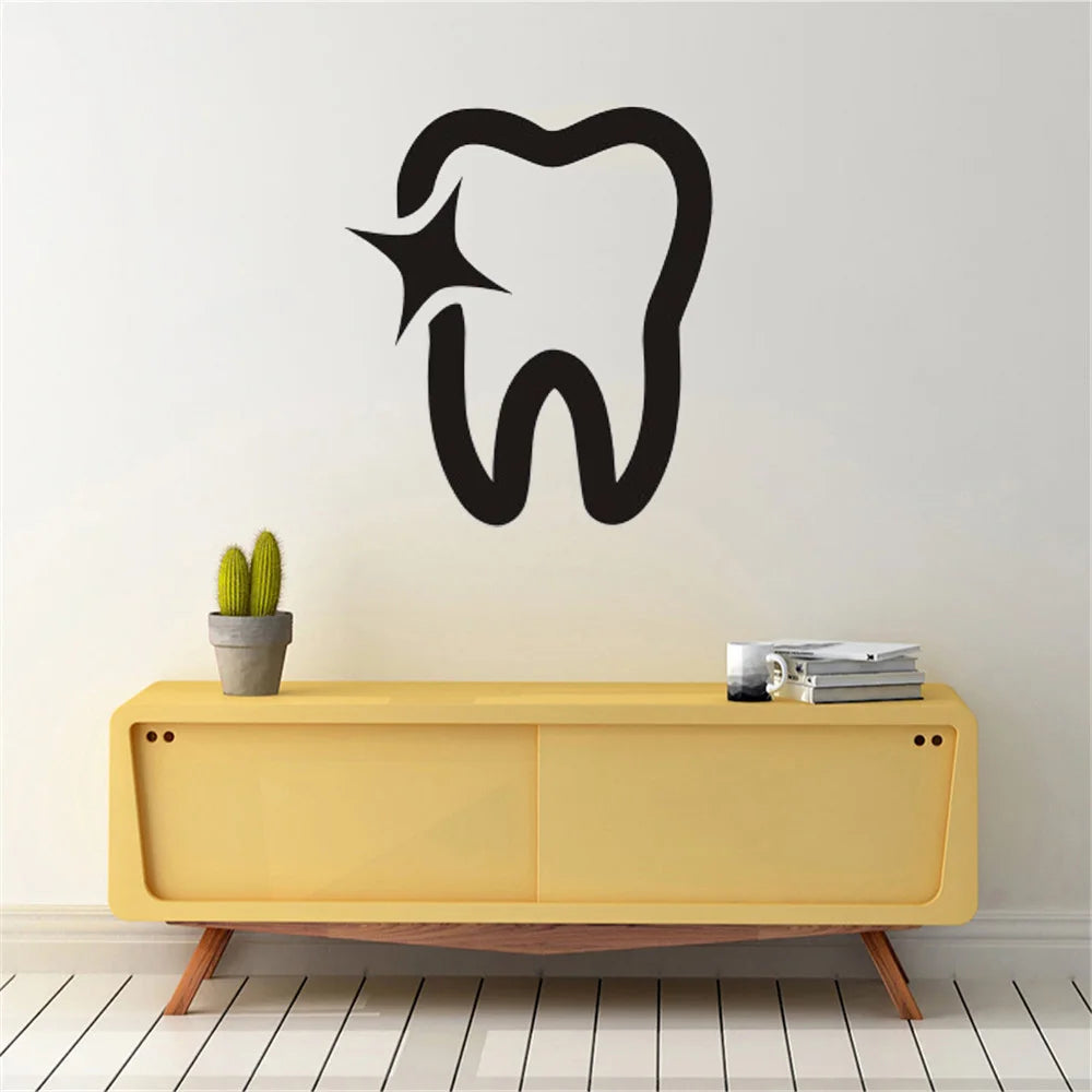 Dental Clinic Wall Decal Bathroom Poster Vinyl Wall Decals Decor Mural Tooth Brushing Shiny Teeth Dentistry Sticker