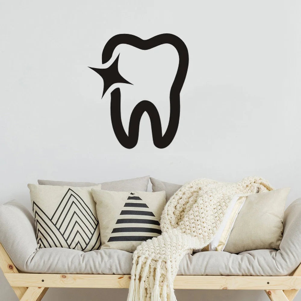 Dental Clinic Wall Decal Bathroom Poster Vinyl Wall Decals Decor Mural Tooth Brushing Shiny Teeth Dentistry Sticker
