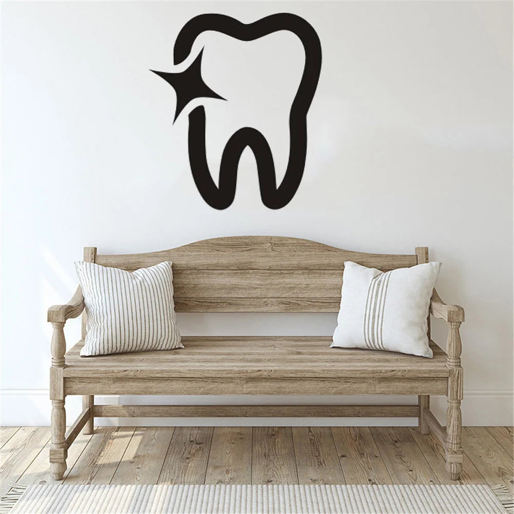 Dental Clinic Wall Decal Bathroom Poster Vinyl Wall Decals Decor Mural Tooth Brushing Shiny Teeth Dentistry Sticker