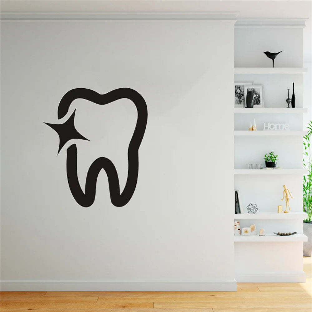 Dental Clinic Wall Decal Bathroom Poster Vinyl Wall Decals Decor Mural Tooth Brushing Shiny Teeth Dentistry Sticker