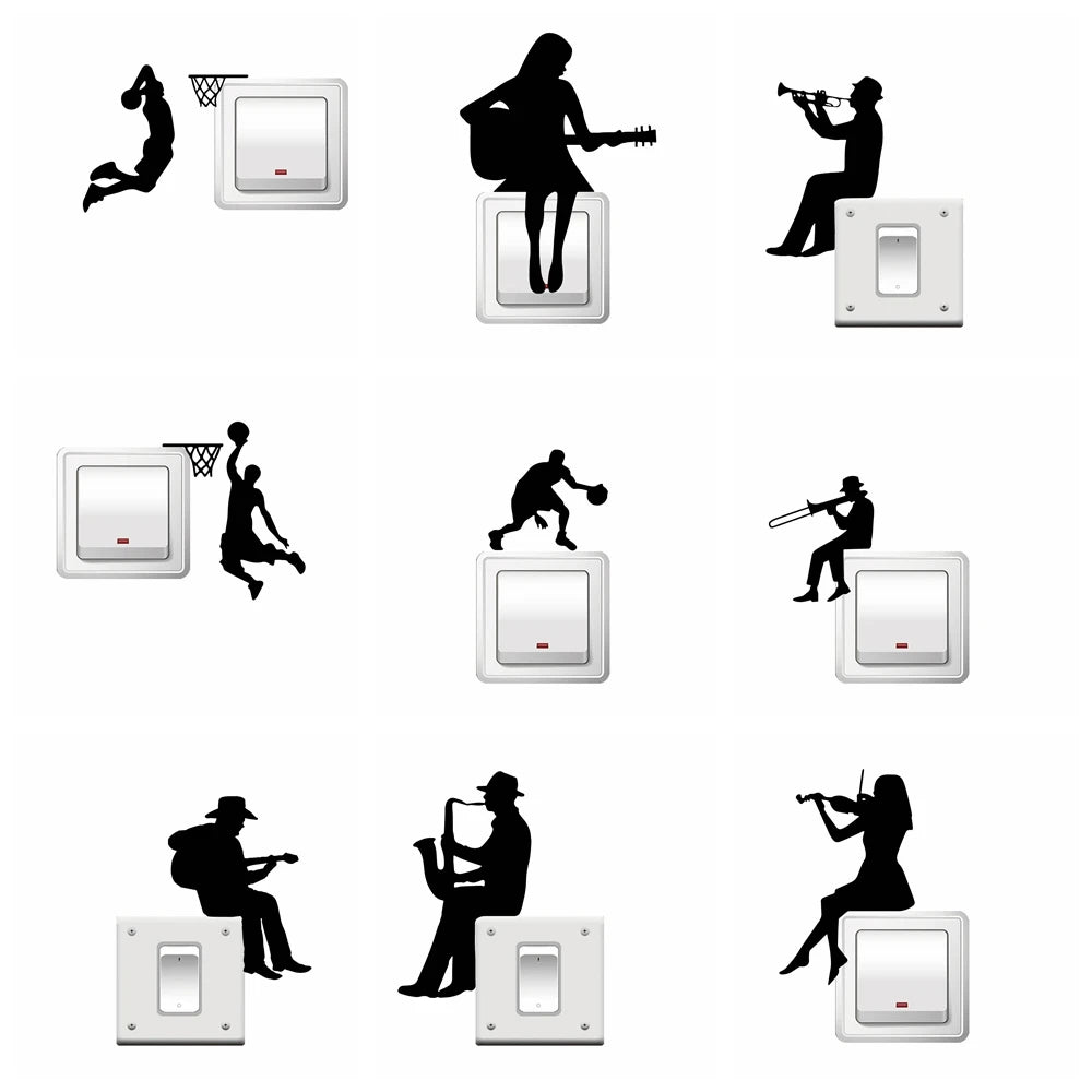 1 pc diy Cartoon music band or sports switch decor Decals Home Decor For bedroom Decoration Waterproof Wall Art Decal