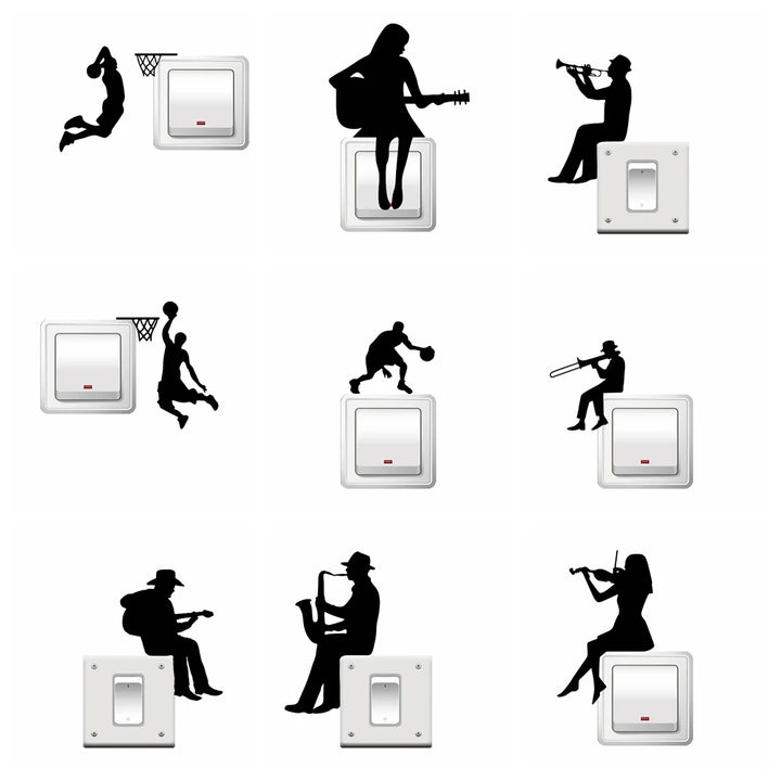 1 pc diy Cartoon music band or sports switch decor Decals Home Decor For bedroom Decoration Waterproof Wall Art Decal