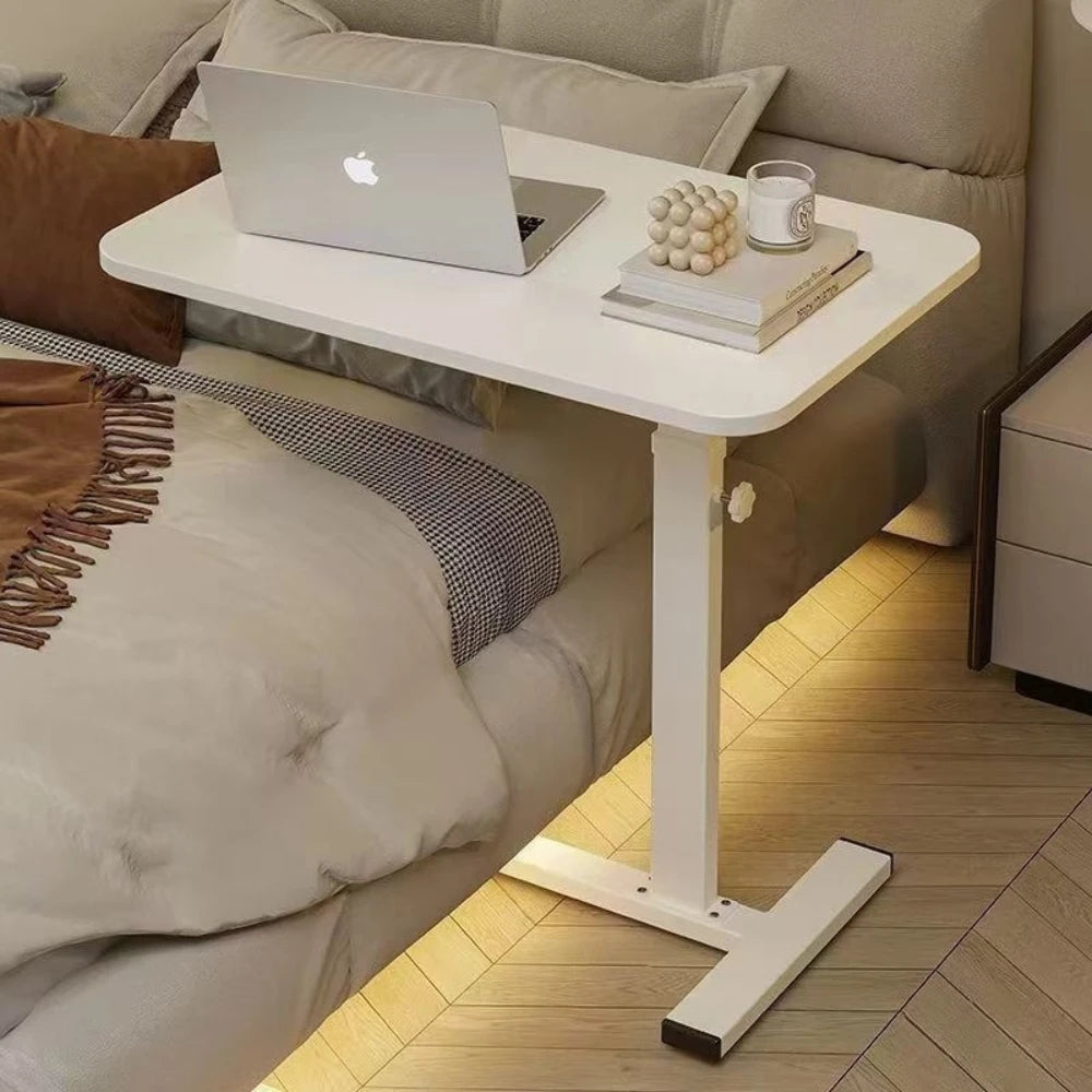 Stainless Steel Small Edge Table, Bedside Table Household Mobile Desk Bedroom with Wheels Easy Lifting Learning Desk Workbench