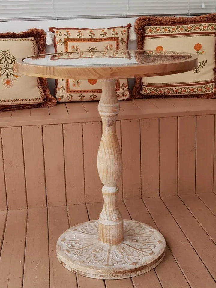 Coffee Table French Retro Sofa Side Table Solid Wood Antique Corner Table Leisure Small Round Table Moroccan B&B Carved