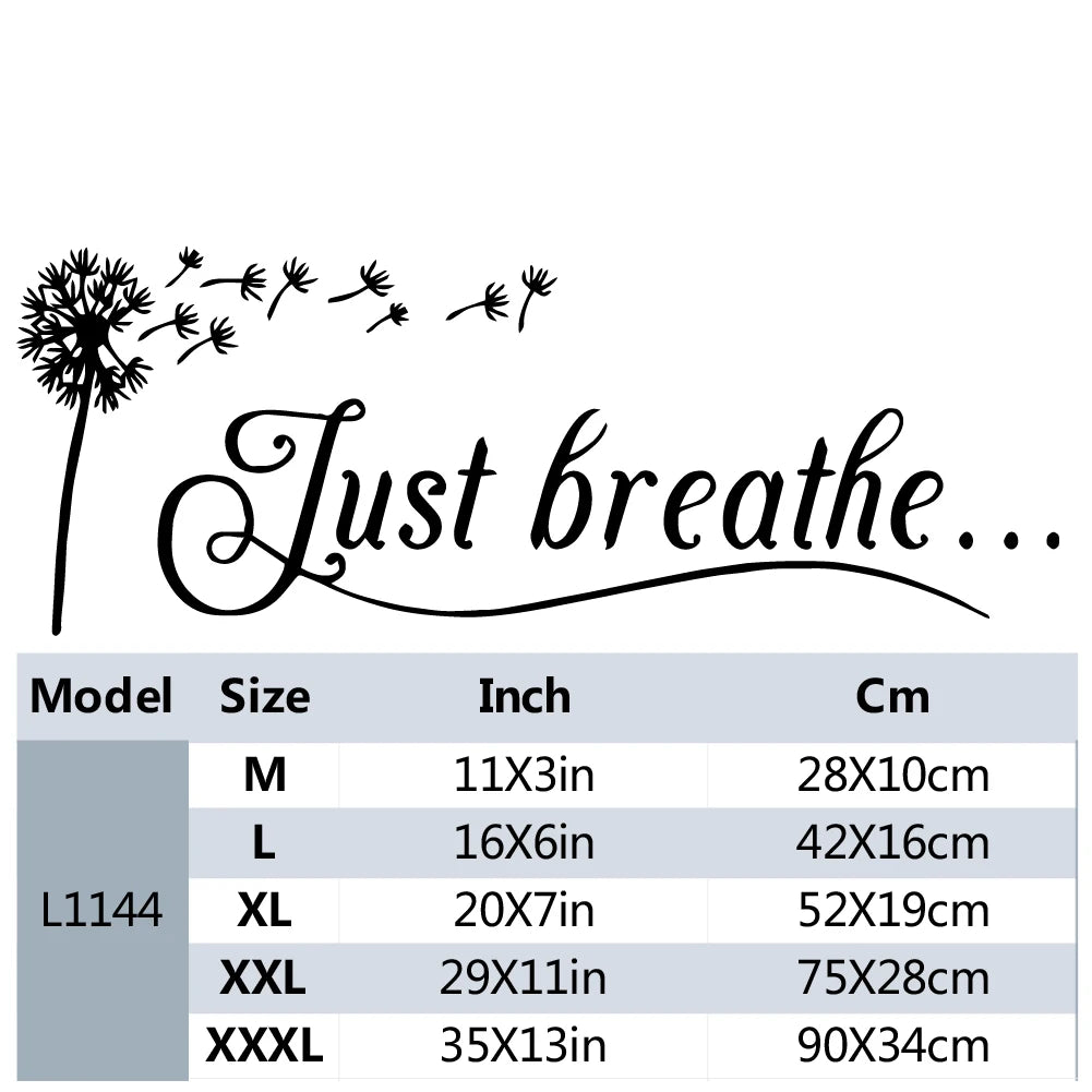 1pc Artistic Fonts PVC Wall Decal, Dandelion Just Breathe Slogan Mural, Cafe, Living Room, Office, Porch, Background Decor
