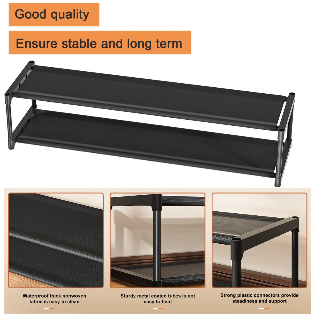 Long Shoe Rack Save Space 2 Tier, Sturdy Wide Shoe Rack for Closet, Entryway, Mudroom, Garage