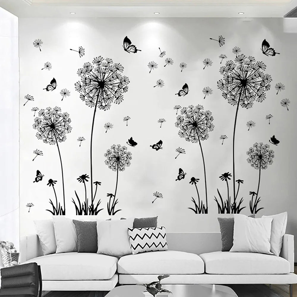 Black Dandelion Decorative Wall Stickers Sitting Room Bedroom Wall Stickers Household Adornment PVC Wall Decals Mural Art Poster