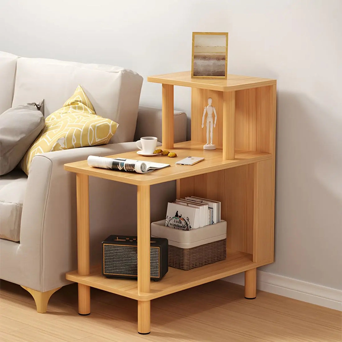 Coffee Table End Table Sofa Side Table,Coffee Table,Bed Side Table With 3-Tier Storage Shelf For Small Space