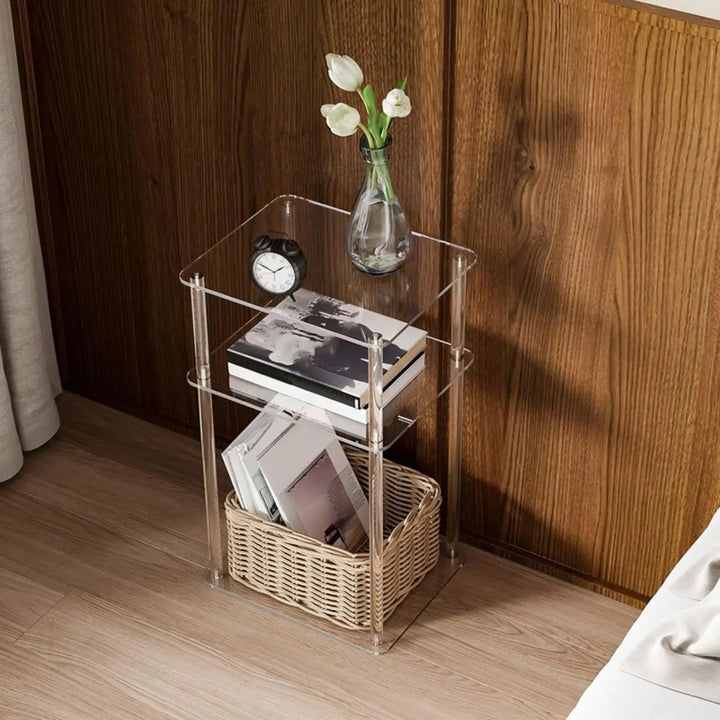 Acrylic Side Table Clear NightStand 3 Tier End Table Bedside Table Lightweight Furniture for Bedroom Home Balcony Study Entryway