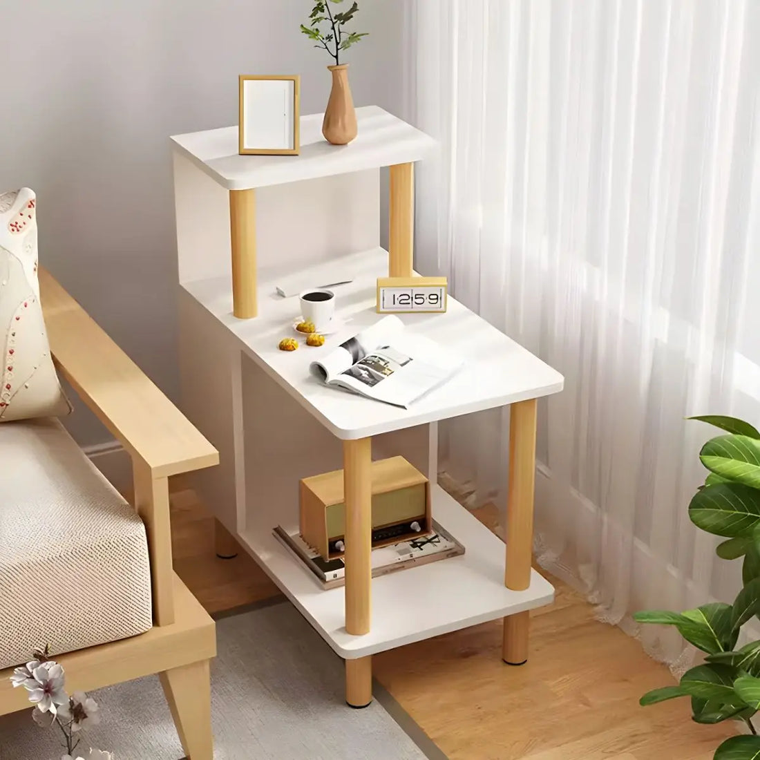 Coffee Table End Table Sofa Side Table,Coffee Table,Bed Side Table With 3-Tier Storage Shelf For Small Space