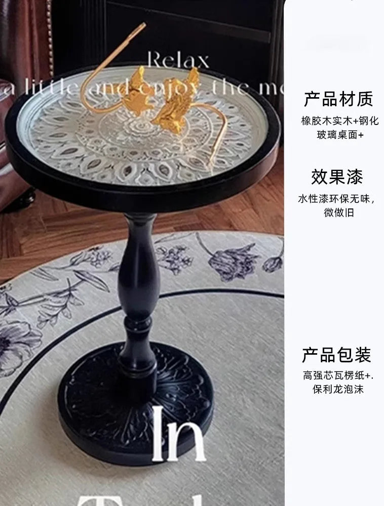 Coffee Table French Retro Sofa Side Table Solid Wood Antique Corner Table Leisure Small Round Table Moroccan B&B Carved