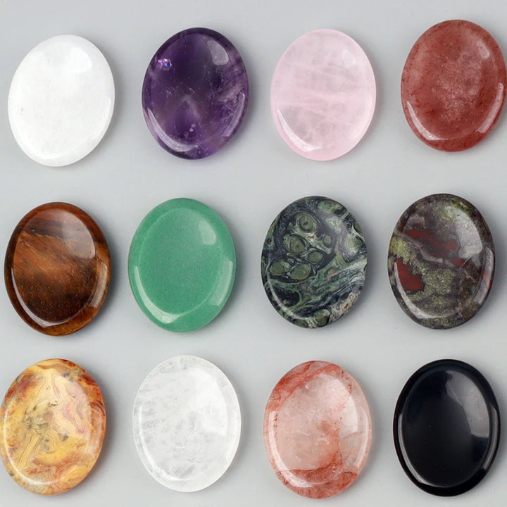 Worry Stone Amethyst Rose Quartz Hand Carved Thumbstone Pocket Meditation Oval Crystal Natural Vitality Relaxation Palm Stone