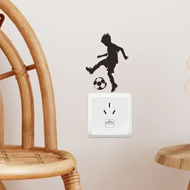Art Deco Black Silhouette Soccer Player Wall Decal, Cartoon Themed PVC Wall Decoration, Self-Adhesive Multi-Surface Installation