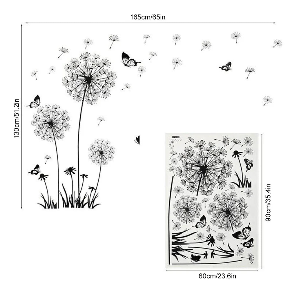 Black Dandelion Decorative Wall Stickers Sitting Room Bedroom Wall Stickers Household Adornment PVC Wall Decals Mural Art Poster