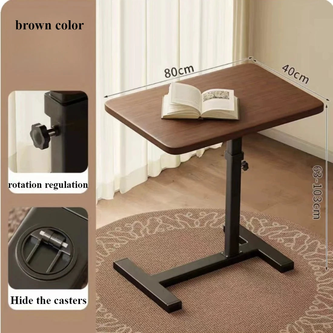 Stainless Steel Small Edge Table, Bedside Table Household Mobile Desk Bedroom with Wheels Easy Lifting Learning Desk Workbench