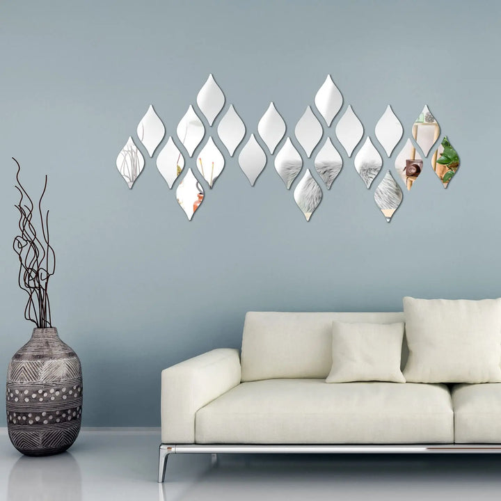 10pcs Acrylic Bathroom Leaf Mirror Wall Sticker Home Decoration Self-adhesive Waterpoof Art Mural Living Room Kitchen Wallpaper