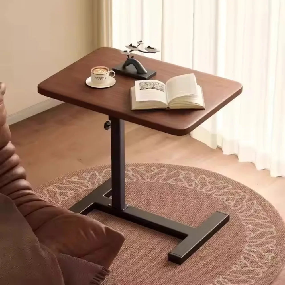 Stainless Steel Small Edge Table, Bedside Table Household Mobile Desk Bedroom with Wheels Easy Lifting Learning Desk Workbench