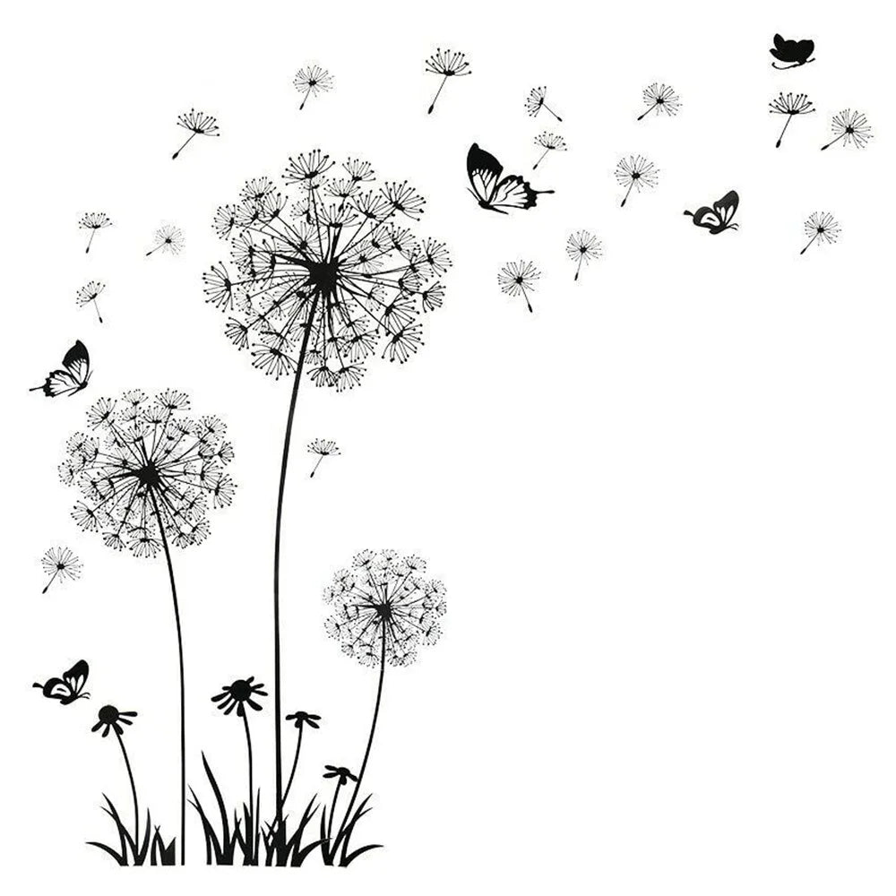 Black Dandelion Decorative Wall Stickers Sitting Room Bedroom Wall Stickers Household Adornment PVC Wall Decals Mural Art Poster