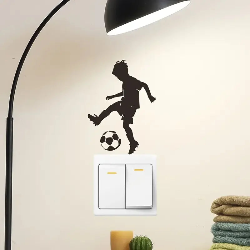 Art Deco Black Silhouette Soccer Player Wall Decal, Cartoon Themed PVC Wall Decoration, Self-Adhesive Multi-Surface Installation
