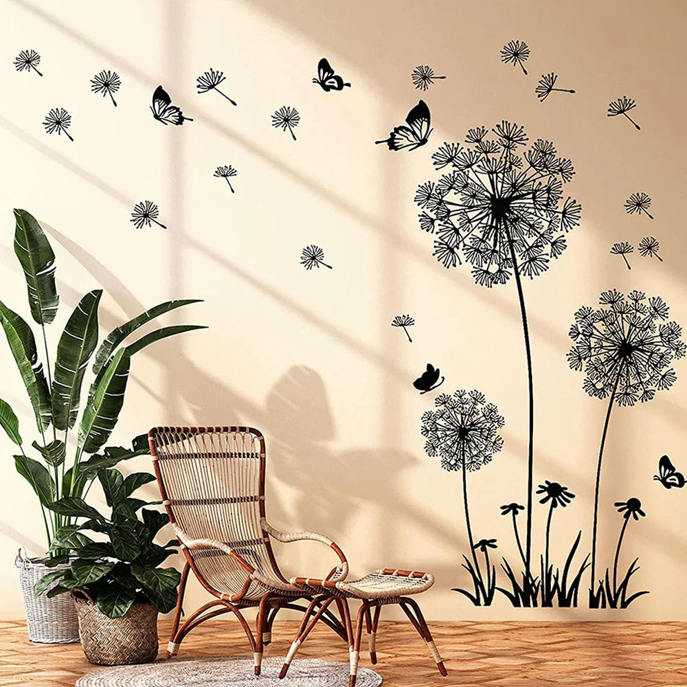 Black Dandelion Decorative Wall Stickers Sitting Room Bedroom Wall Stickers Household Adornment PVC Wall Decals Mural Art Poster