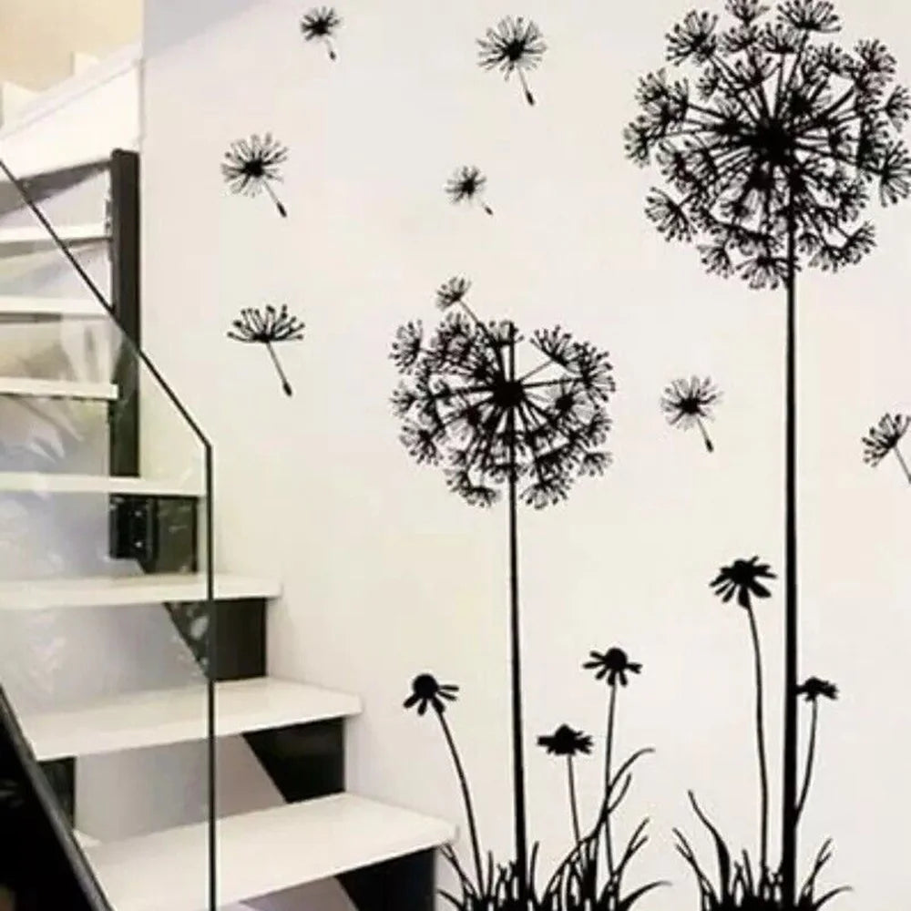 Black Dandelion Decorative Wall Stickers Sitting Room Bedroom Wall Stickers Household Adornment PVC Wall Decals Mural Art Poster