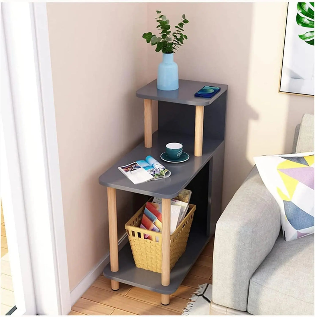 Coffee Table End Table Sofa Side Table,Coffee Table,Bed Side Table With 3-Tier Storage Shelf For Small Space