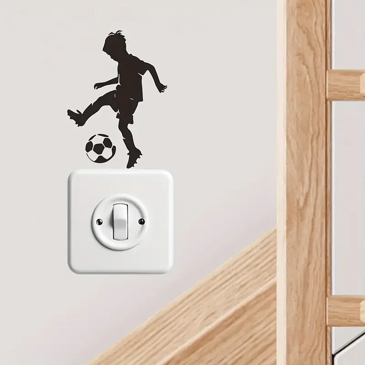 Art Deco Black Silhouette Soccer Player Wall Decal, Cartoon Themed PVC Wall Decoration, Self-Adhesive Multi-Surface Installation