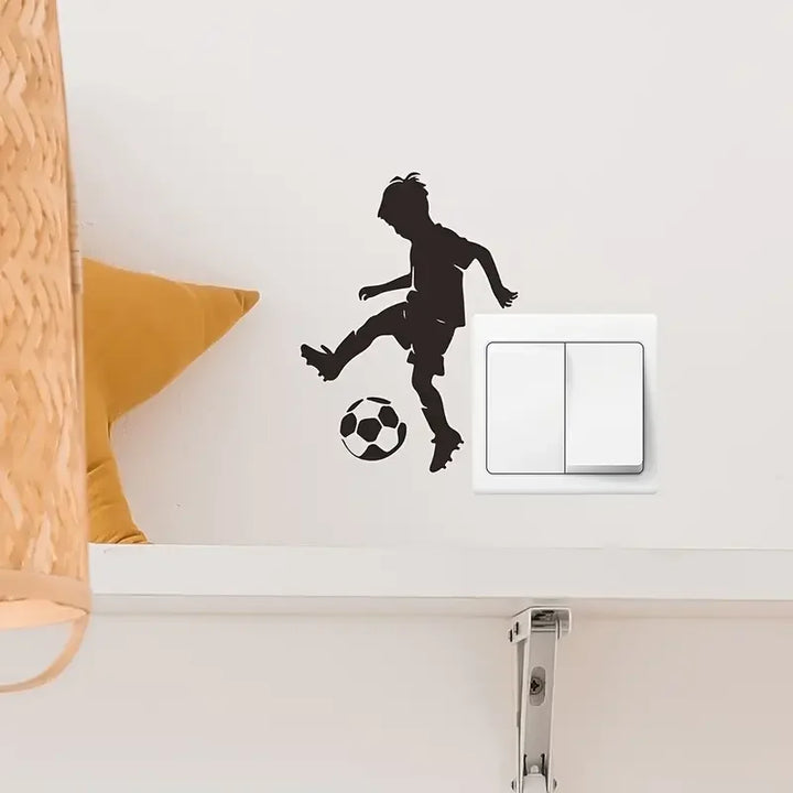 Art Deco Black Silhouette Soccer Player Wall Decal, Cartoon Themed PVC Wall Decoration, Self-Adhesive Multi-Surface Installation