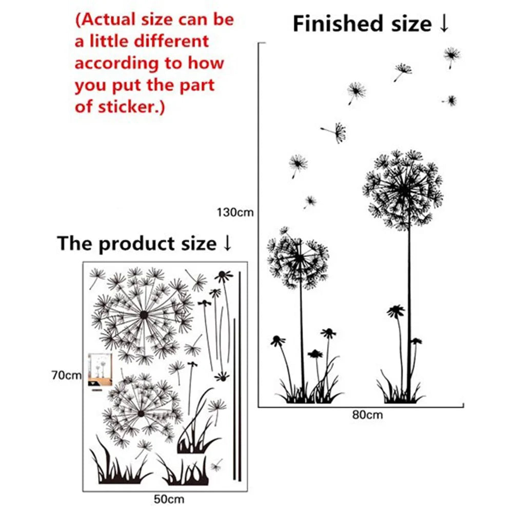 Black Dandelion Decorative Wall Stickers Sitting Room Bedroom Wall Stickers Household Adornment PVC Wall Decals Mural Art Poster